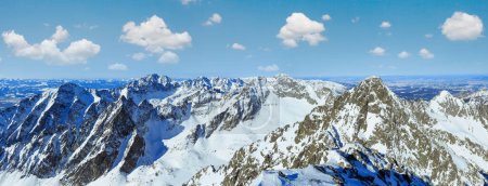Photo for Morning winter rocky mountain top view. Lomnicky Peak, Vysoke Tatry. Panorama. - Royalty Free Image
