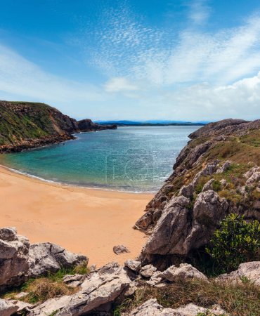Photo for Sandy beach (Spain). Atlantic ocean coastline summer landscape. - Royalty Free Image