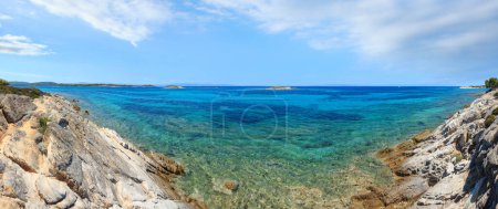 Photo for Aegean sea coast landscape, view near Karidi beach (Chalkidiki, Greece). Panorama. - Royalty Free Image