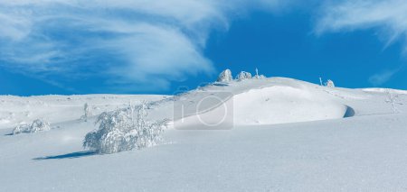 Téléchargez les photos : Paysage panoramique de montagne calme d'hiver avec de beaux arbres givrants et des dérives de neige sur la pente (Carpates, Ukraine
) - en image libre de droit