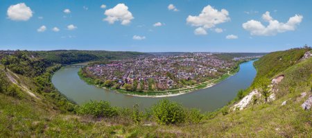 Photo for Amazing spring view on the Dnister River Canyon. View to Zalishchyky town,  Ternopil region, Ukraine. - Royalty Free Image