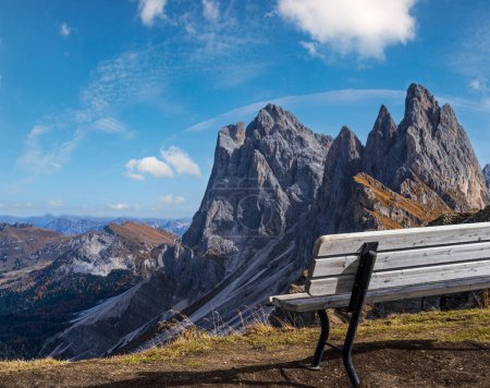 Photo for Picturesque autumn Alps mountain scene, famous italian Dolomites Seceda majestic rock, Sass Rigais, Sudtirol, Italy. Beautiful traveling, seasonal and nature beauty concept scene. - Royalty Free Image