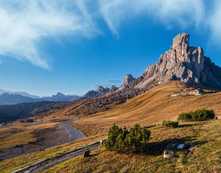 Photo for Italian Dolomites mountain (Ra Gusela rock in front) peaceful sunny evening view from Giau Pass. Picturesque climate, environment and travel concept scene. - Royalty Free Image