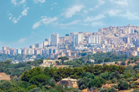 Photo for View to Agrigento town from famous ancient ruins in Valley of Temples, Sicily, Italy. - Royalty Free Image
