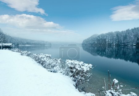 Téléchargez les photos : Hiver Alpsee vue sur le lac brumeux (Bavière, Allemagne
) - en image libre de droit