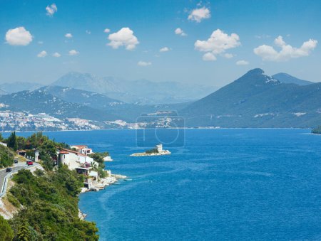 Téléchargez les photos : Été Adriatique vue sur le littoral avec arbre, chardon-Marie et pierre devant (Croatie
) - en image libre de droit
