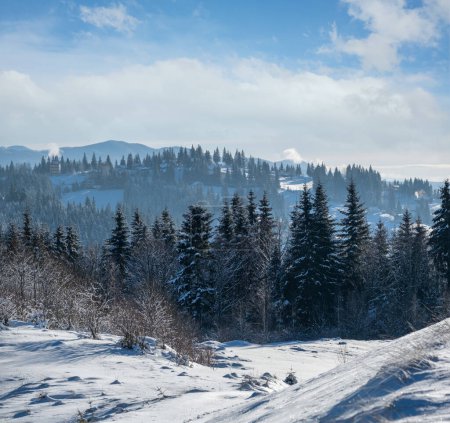 Photo for Winter picturesque mountains scenery view from Yablunytsia pass, Carpathians, Ukraine. - Royalty Free Image