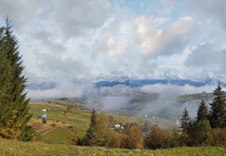 Photo for Beautiful autumn morning near Carpathian village outskirts (Carpathian mountain, Ukraine) - Royalty Free Image