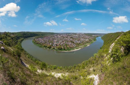 Photo for Amazing spring view on the Dnister River Canyon. View to Zalishchyky town,  Ternopil region, Ukraine. - Royalty Free Image