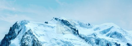 Mont Blanc mountain massif summer panorama (view from Aiguille du Midi Mount,  France )