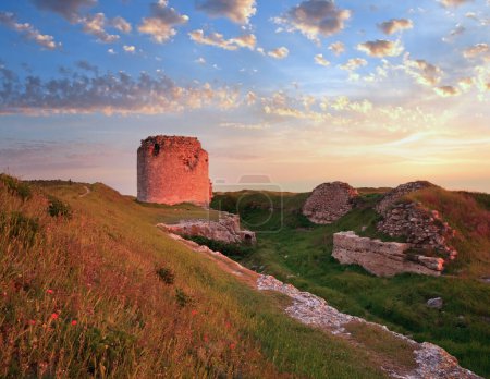 Photo for Summer sunset view of ancient  Crimean fortress (near Sevastopol Town, Crimea, Ukraine). Composite photo with considerable depth of sharpness. - Royalty Free Image
