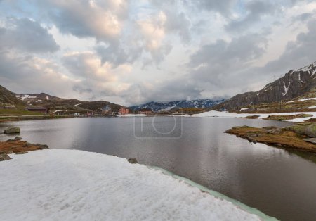 Photo for Spring alps mountain lake Lago della Piazza (Switzerland, Passo del San Gottardo) - Royalty Free Image