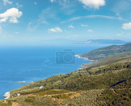Top view of the Aegean Sea coastline (near Mylopotamos beach, Greece).