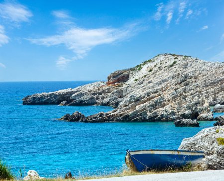 Petani Strand Sommer Blick mit Boot (kefalonia, Griechenland)
