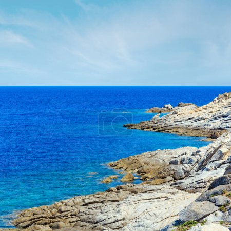 Summer stony sea coast landscape (Halkidiki, Sithonia, Greece).