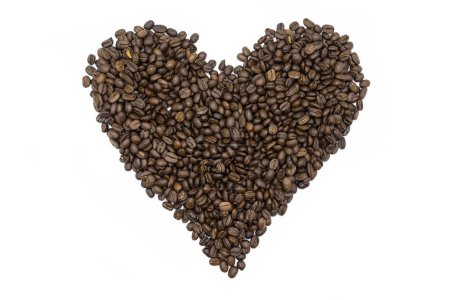 Foto de Roasted coffee beans arranged into a heart isolated on a white background - Imagen libre de derechos