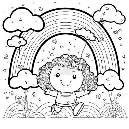 Foto de Black and white coloring pages for kids, simple lines, cartoon style, happy, cute, funny, many things in the world - Imagen libre de derechos