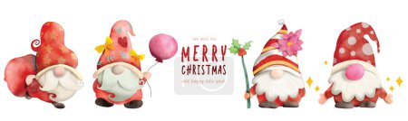 Téléchargez les illustrations : Ensemble de Joyeux Noël avec mignon Gnomes Santa Claus Banner Design. Illustration de dessin animé mignon - en licence libre de droit