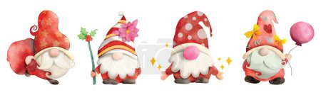 Téléchargez les illustrations : Ensemble de Joyeux Noël avec mignon Gnomes Santa Claus Banner Design. Illustration de dessin animé mignon - en licence libre de droit