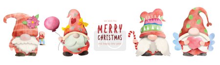Téléchargez les illustrations : Illustration de Gnome de Noël, Gnome scandinave nordique, gnome joyeux et mignon avec phrase, Joyeux Noël - en licence libre de droit