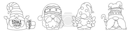 Illustration for Set of  Chrismas gnomes collection for coloring. Isolated items. Scandinavian Christmas - Royalty Free Image