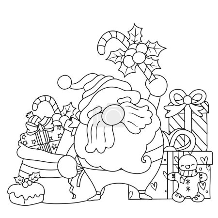 Ilustración de Feliz Navidad, Navidad Santa Claus aislado para colorear página para niños - Imagen libre de derechos