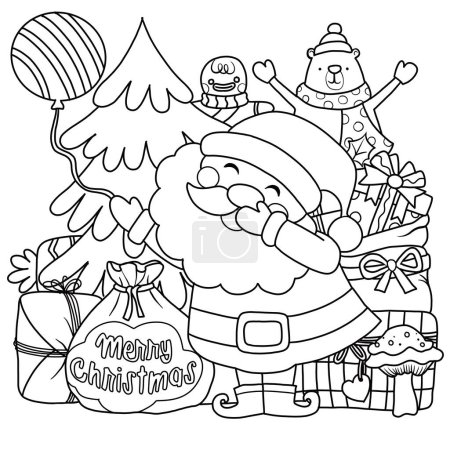 Merry Christmas ,Christmas Santa Claus isolated coloring page for kids