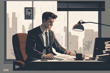 Illustration for Illustration of a businessman. Working with a flat design. - Royalty Free Image