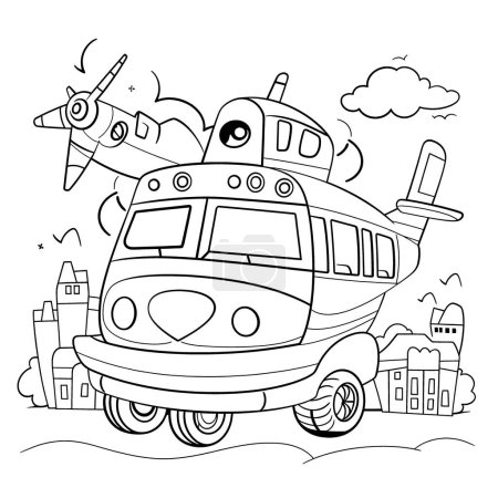 Illustration for Vehicle, Black and white coloring pages for kids, simple lines, cartoon style, happy, cute, funny, many things in the world. - Royalty Free Image