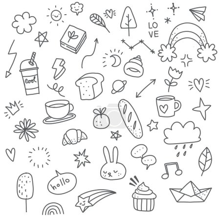 cute hand drawn doodle  set, love, cute thing ,cute animals  and creative design  collection ,Illustration