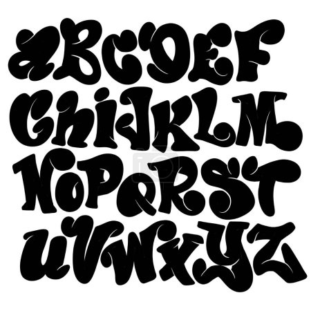 Kühne und schwarze Graffiti-Buchstaben bilden ein komplettes Alphabet, das die urbane Essenz in einer grafikfreundlichen Vektorillustration festhält