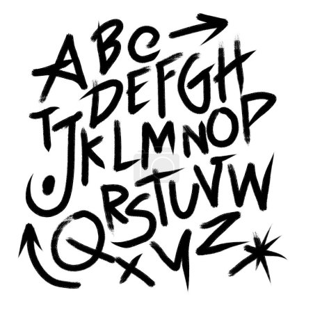 Lettres abstraites en alphabet noir et blanc peintes avec des touches de pinceau audacieuses, transmettant un flair artistique et dynamique, en format vectoriel