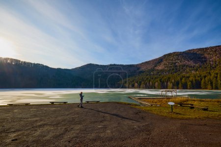 Photo for Beautiful landscape with St. Ana Lake in Romania, volcanic lake in December. - Royalty Free Image