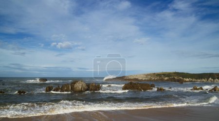 Photo for Playa de Toro beach view towards Punta Radon cape and viewpoint, Spain, Asturias, municipality of Llanes - Royalty Free Image
