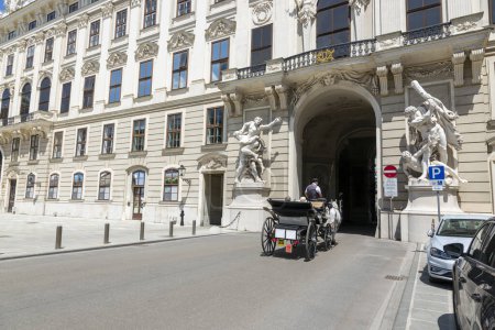 Photo for Vienna, Austria - June 13, 2023: Horseback riding near the Sisi Museum in the Hofburg in Vienna - Royalty Free Image