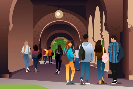 Illustration for A vector illustration of College Students in Campus - Royalty Free Image