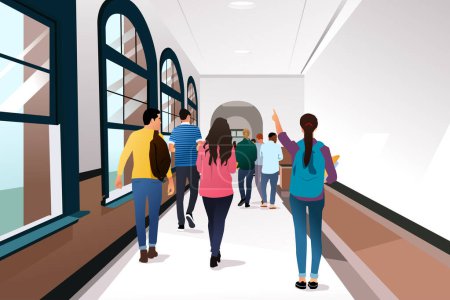 A vector illustration of College Students in Campus