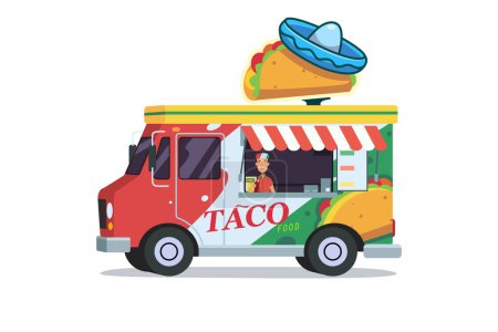 Téléchargez les illustrations : Une illustration vectorielle de Taco Food Truck Vendor - en licence libre de droit