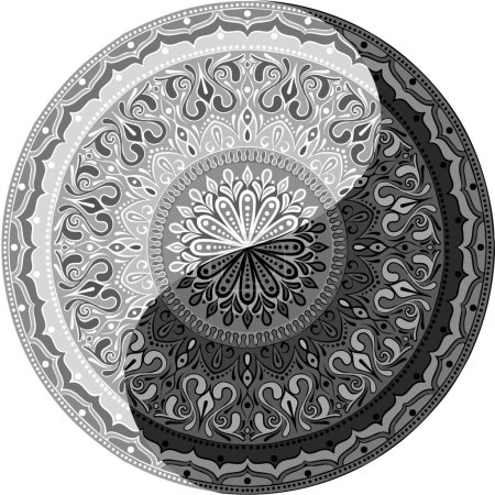 Illustration for Drawing of a black and white mandala, round ethnic ornament in shape of symbol yin yang - Royalty Free Image