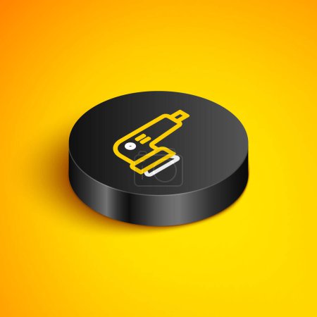 Illustration for Isometric line Electric sander icon isolated on yellow background. Orbital sander. For floor and wooden planks sanding sandpaper. Black circle button. Vector - Royalty Free Image
