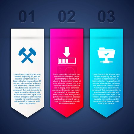Illustration for Set Two crossed hammers, Loading and FTP operation successful. Business infographic template. Vector. - Royalty Free Image