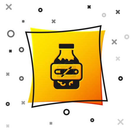 Illustration for Black Nicotine gum in blister pack icon isolated on white background. Helps calm cravings and reduces anxiety caused by quitting smoking. Yellow square button. Vector. - Royalty Free Image