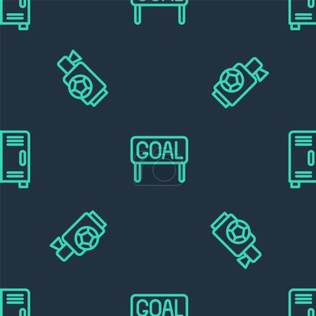 Illustration for Set line Goal soccer football, Air horn and Locker changing room on seamless pattern. Vector. - Royalty Free Image
