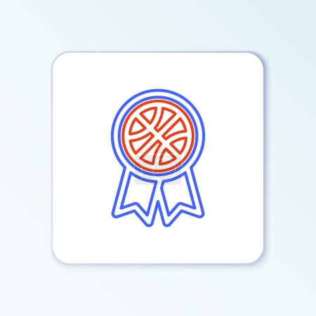 Téléchargez les illustrations : Médaille de basketball en ligne avec icône de ruban isolée sur fond blanc. Concept de contour coloré. Vecteur - en licence libre de droit