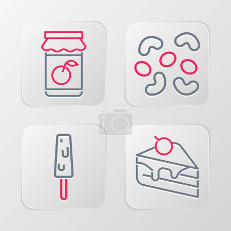 Téléchargez les illustrations : Set line Piece of cake, Ice cream, Jelly candy and Jam jar icon. Vector - en licence libre de droit
