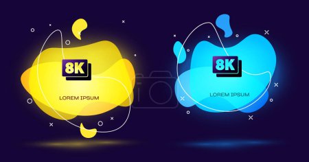Illustration for Black 8k Ultra HD icon isolated on black background. Abstract banner with liquid shapes. Vector. - Royalty Free Image
