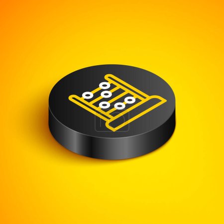 Illustration for Isometric line Abacus icon isolated on yellow background. Traditional counting frame. Education sign. Mathematics school. Black circle button. Vector. - Royalty Free Image