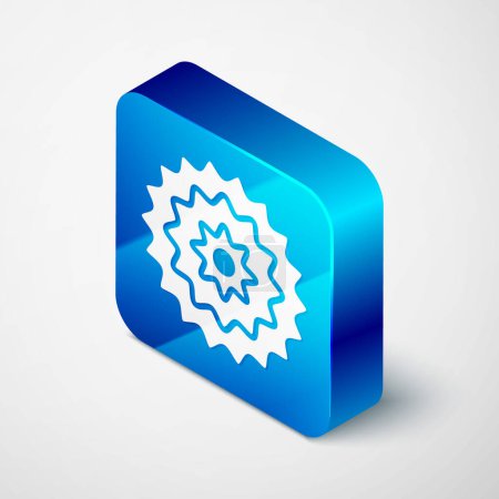 Téléchargez les illustrations : Isometric Bicycle cassette mountain bike icon isolated on grey background. Rear Bicycle Sprocket. Chainring crankset with chain. Blue square button. Vector. - en licence libre de droit
