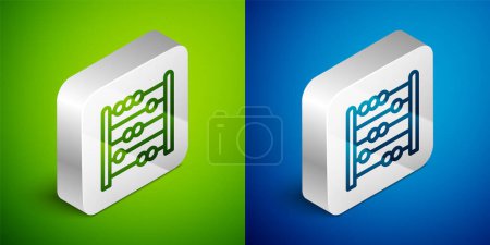 Illustration for Isometric line Abacus icon isolated on green and blue background. Traditional counting frame. Education sign. Mathematics school. Silver square button. Vector. - Royalty Free Image