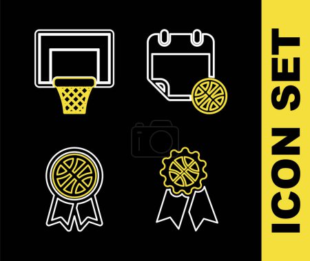 Téléchargez les illustrations : Set line Basketball ball Certificate basketball award medal and and icon. Vector. - en licence libre de droit